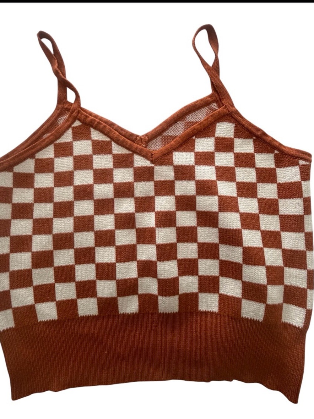 Checkerboard Knit Cami Top in Rust and Cream